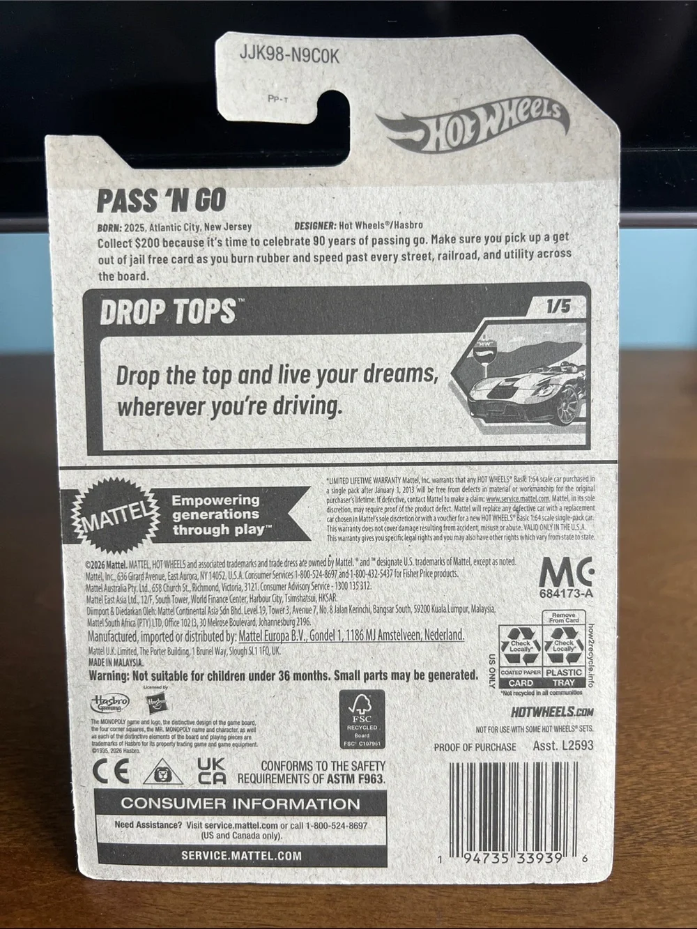 Monopoly Die-Cast Race Hot Wheels